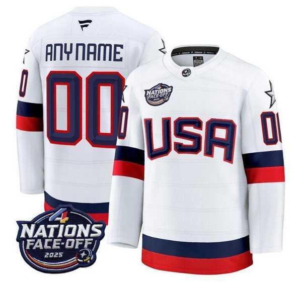 Mens USA Active Player Custom White 2025 4 Nations Face-Off Stitched Jersey